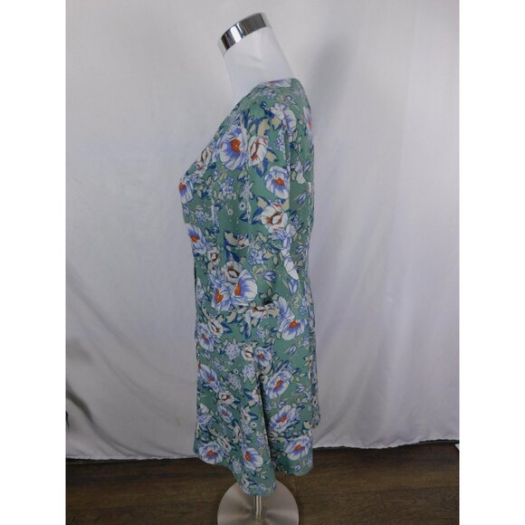 Blue Rain Dress Womens Small Green Floral Button Front V Neck Lined Opaline 02 - Picture 4 of 12